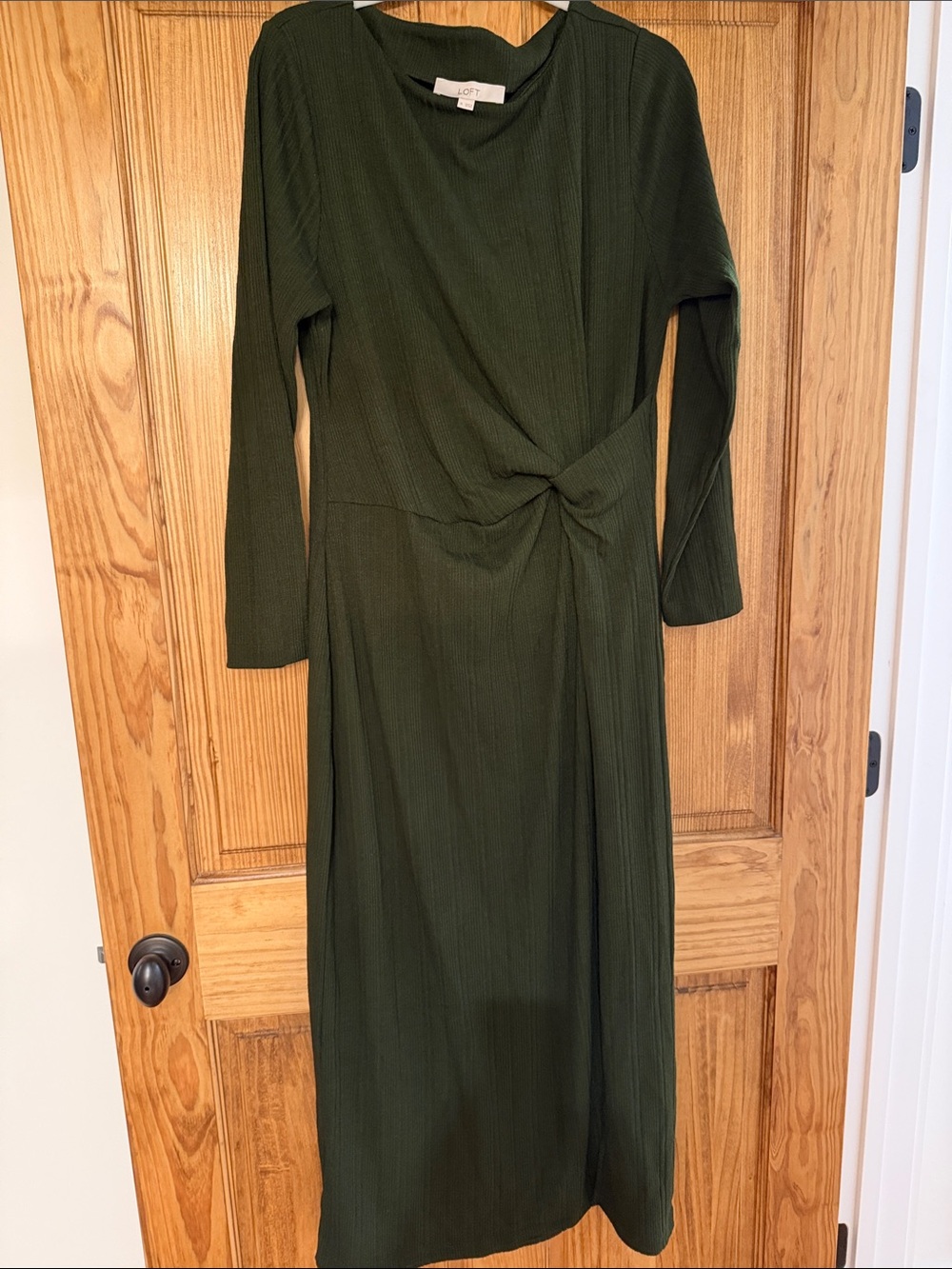 LOFT Olive Green Long Sleeve Twist Front Maxi Dress